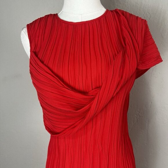 Nomia Twist Front Pleated Knee Length Chili Red One‎ Shoulder Dress Size 6 NEW - Picture 2 of 13